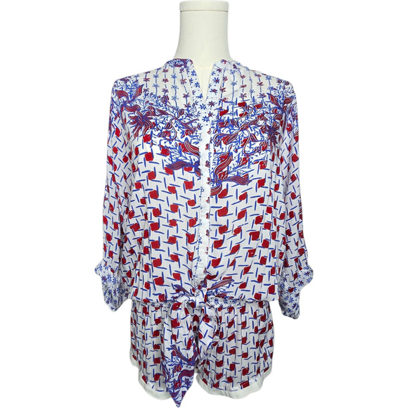 Poupette St Barth Kim White/Red Short Romper Jumpsuit Size‎ 1/Small - Picture 1 of 10